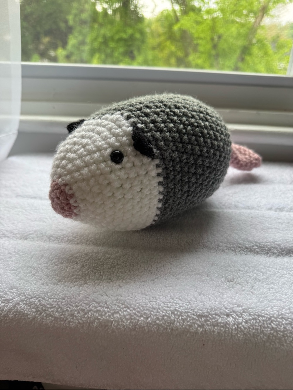 Handmade Crochet opposume Plush - Gray, White & Pink Accent